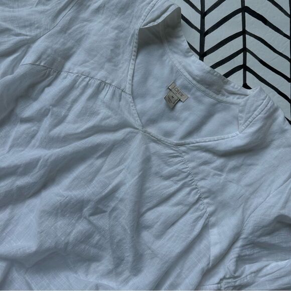 J. Crew Size M Linen White Quarter Sleeve Lace Cutout Blouse - Picture 1 of 4
